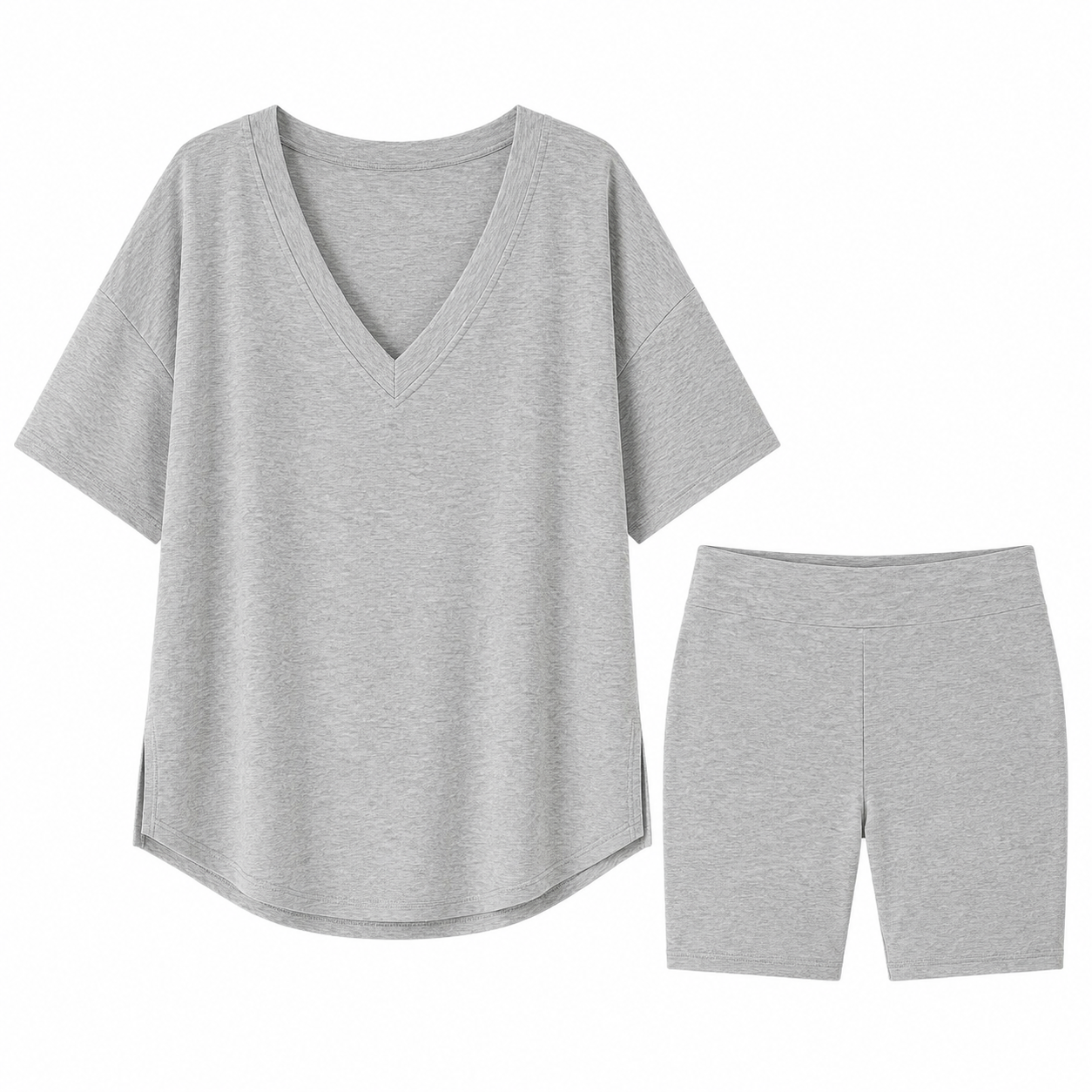 Flash Sale V-Neck Two-Piece Pajama Lounge Set with Biker Shorts 8 Pack - 2332 p005 11 white bg