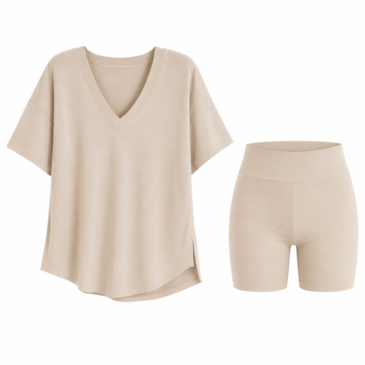 Flash Sale V-Neck Two-Piece Pajama Lounge Set with Biker Shorts 8 Pack - 2332 p005 13 white bg