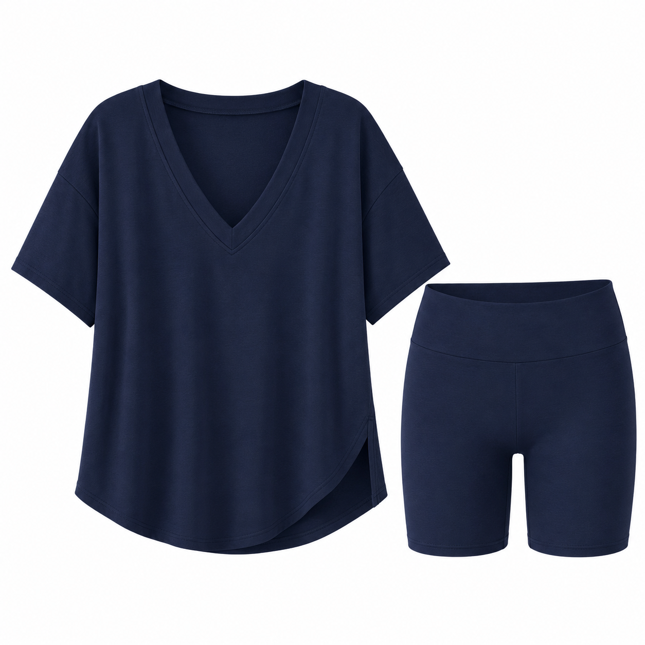 Flash Sale V-Neck Two-Piece Pajama Lounge Set with Biker Shorts 8 Pack - 2332 p005 14 white bg