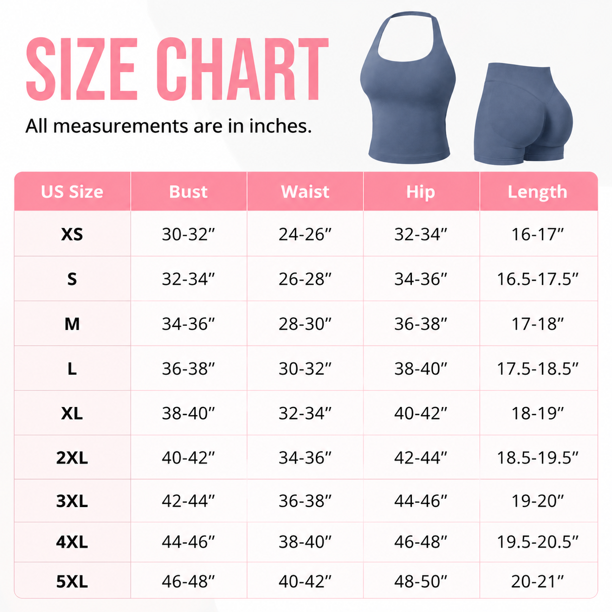 Flash Sale Seamless Workout Sets for Women, Halter Tank Top & Gym Scrunched Shorts Sports Set 8 Pack - size_chart