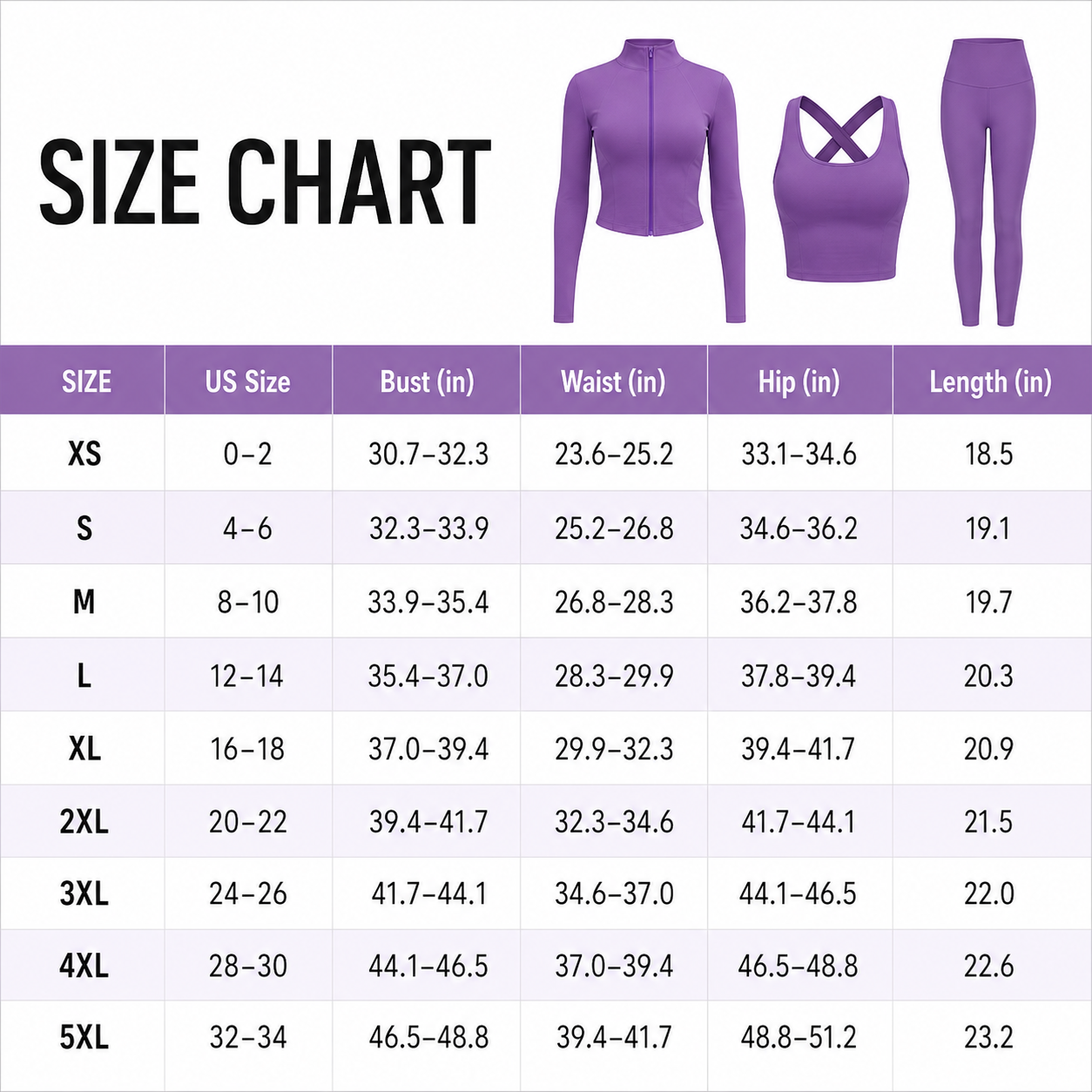 Flash Sale Women's Solid Criss Cross Crop Tank Top & High Waist Leggings & Zip Up Crop Jacket Tracksuit Set 8 Pack - size_chart