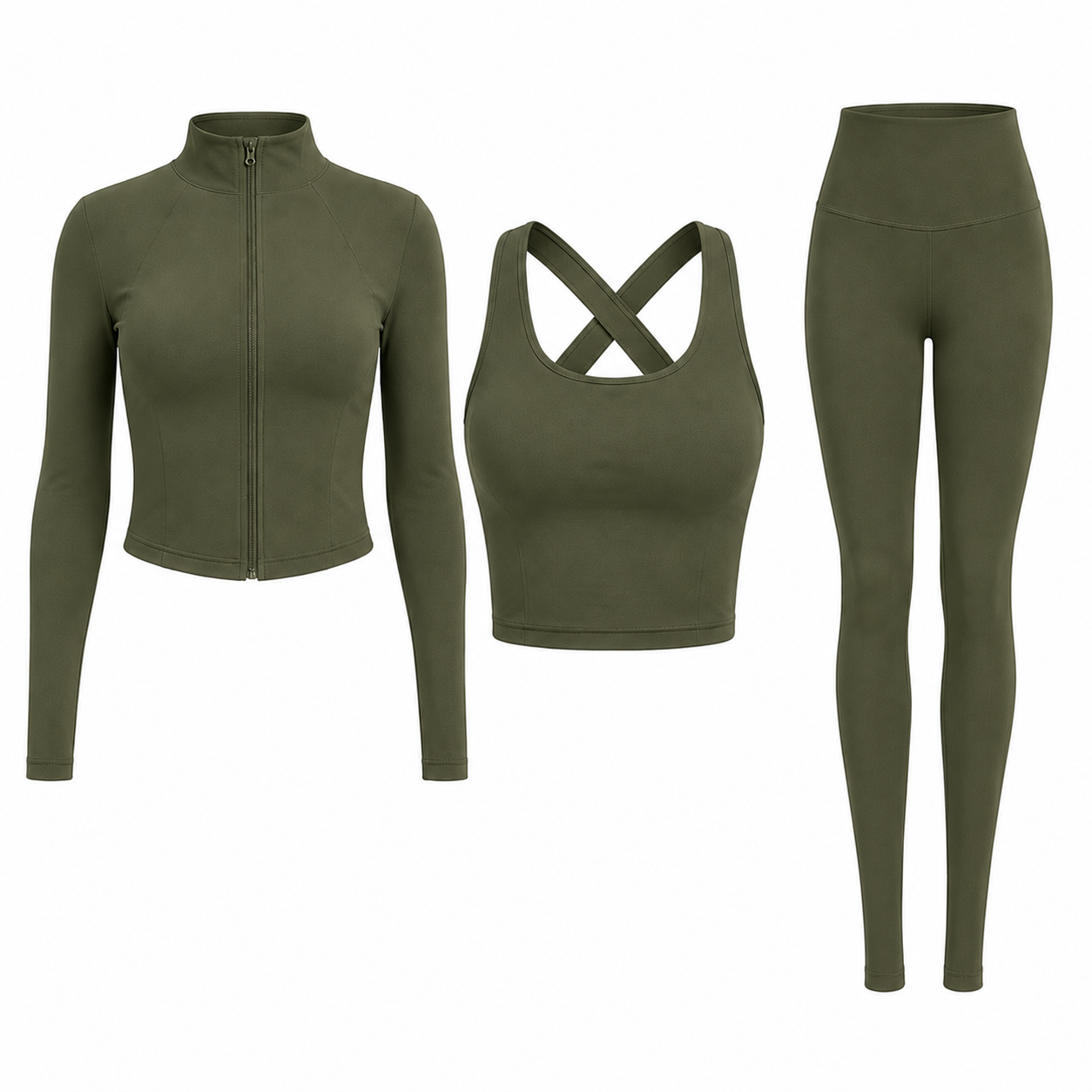 Flash Sale Women's Solid Criss Cross Crop Tank Top & High Waist Leggings & Zip Up Crop Jacket Tracksuit Set 8 Pack - white_bg_04