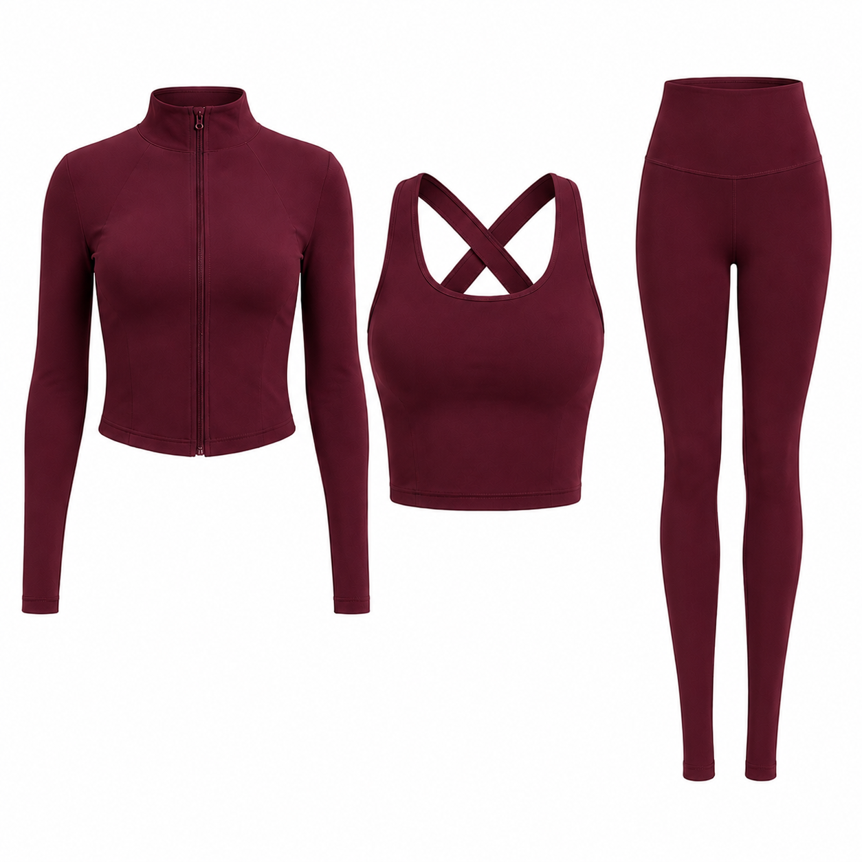 Flash Sale Women's Solid Criss Cross Crop Tank Top & High Waist Leggings & Zip Up Crop Jacket Tracksuit Set 8 Pack - white_bg_05