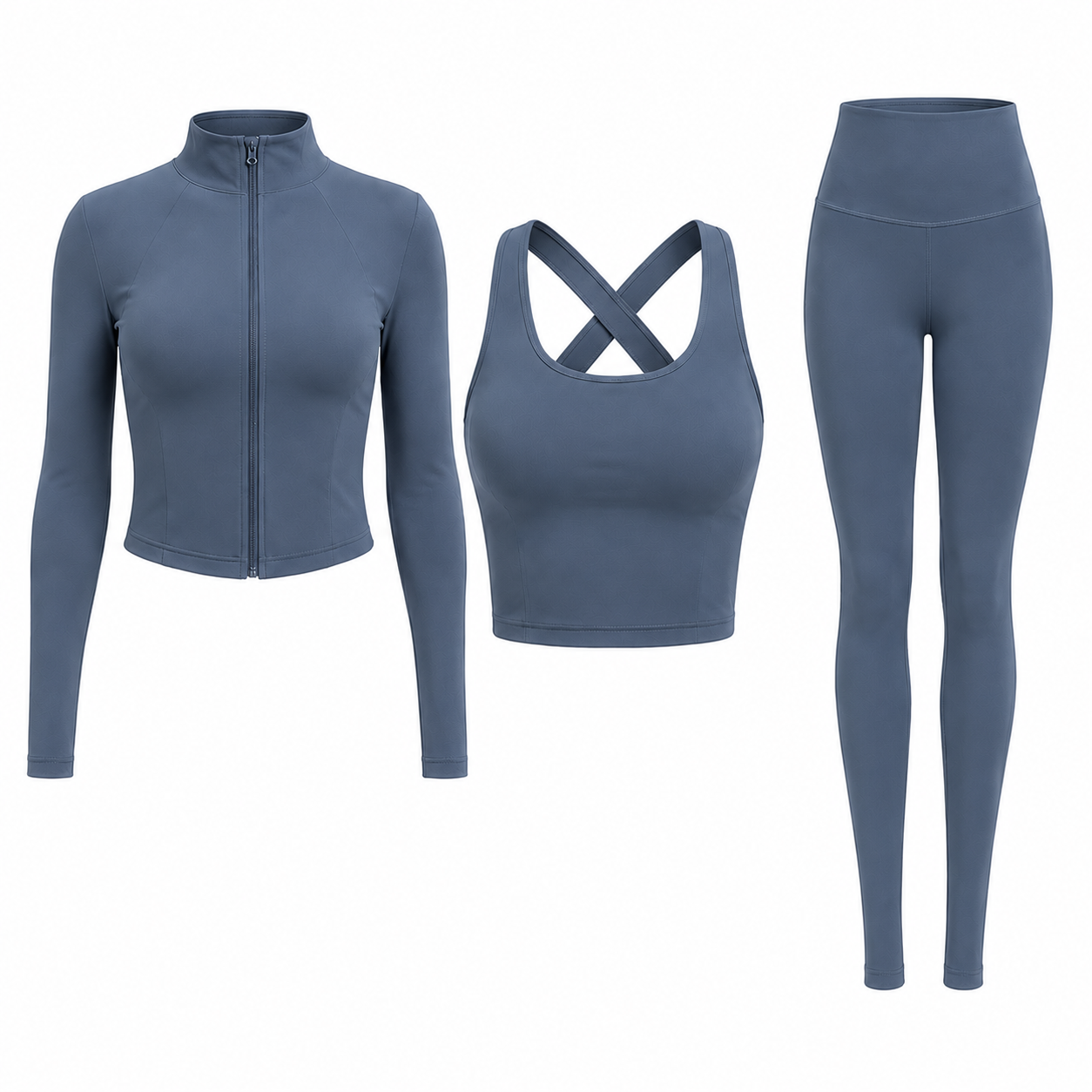 Flash Sale Women's Solid Criss Cross Crop Tank Top & High Waist Leggings & Zip Up Crop Jacket Tracksuit Set 8 Pack - white_bg_06