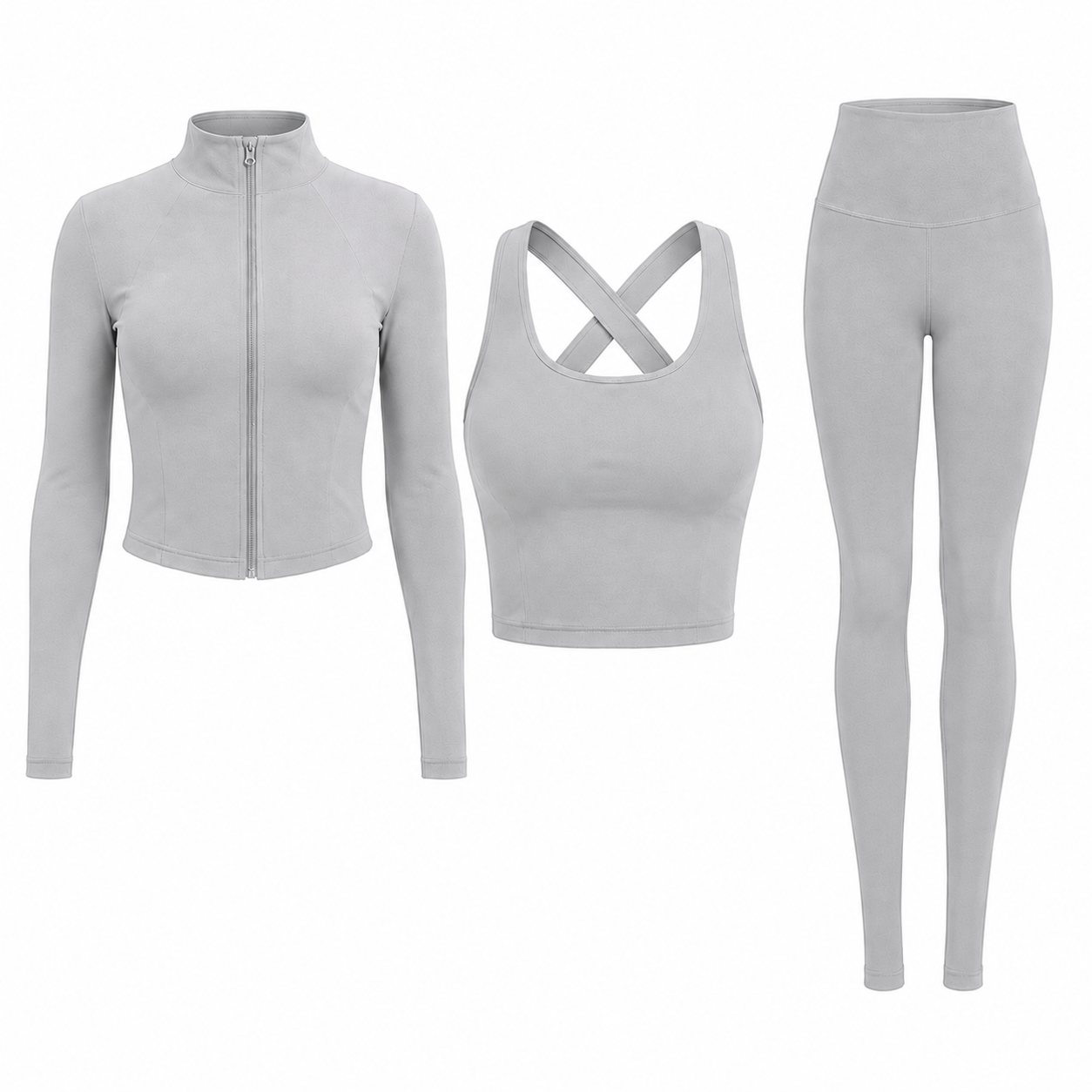 Flash Sale Women's Solid Criss Cross Crop Tank Top & High Waist Leggings & Zip Up Crop Jacket Tracksuit Set 8 Pack - white_bg_07