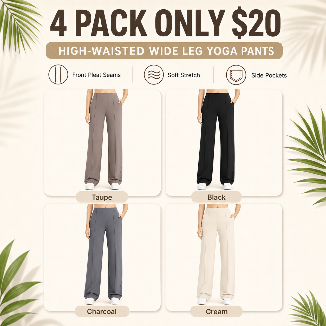 Flash Sale G4Free Wide Leg Pants for Women High Waisted Soft Stretchy with Pockets 8 Pack - marketing_4pack_a