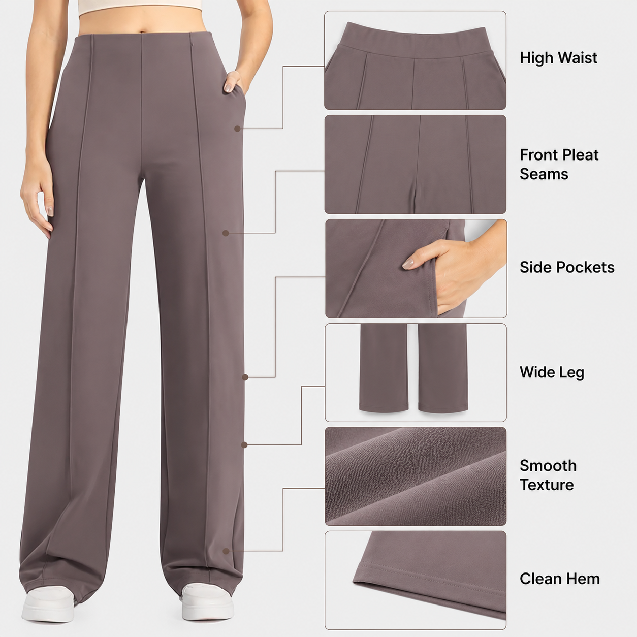 Flash Sale G4Free Wide Leg Pants for Women High Waisted Soft Stretchy with Pockets 8 Pack - material_detail