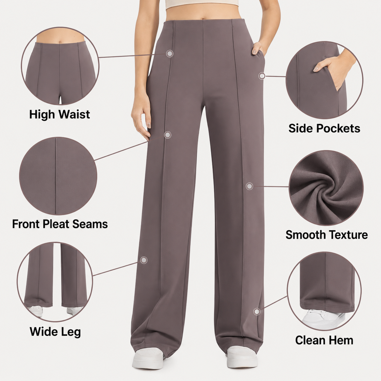 Flash Sale G4Free Wide Leg Pants for Women High Waisted Soft Stretchy with Pockets 8 Pack - feature_detail