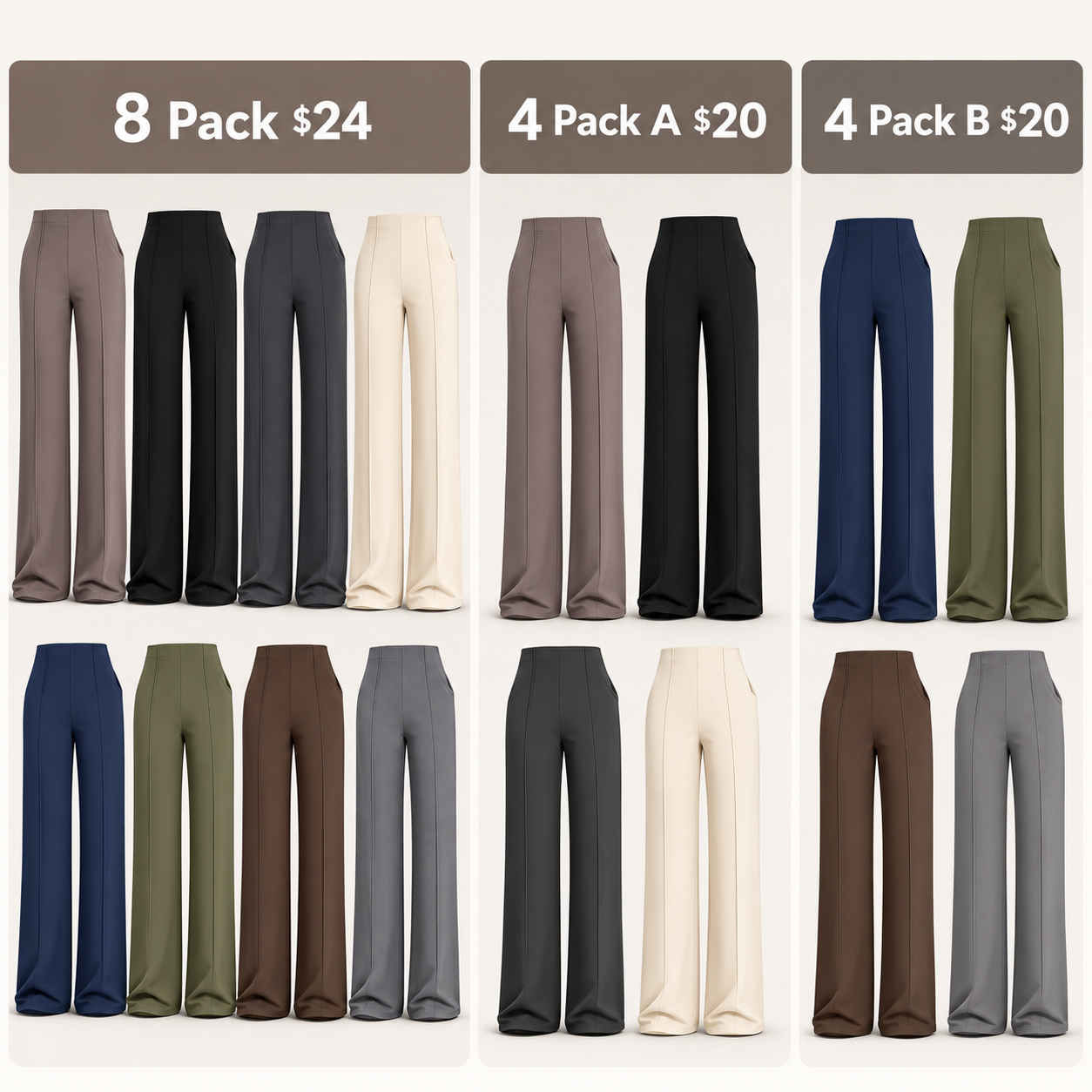Flash Sale G4Free Wide Leg Pants for Women High Waisted Soft Stretchy with Pockets 8 Pack - pack_comparison