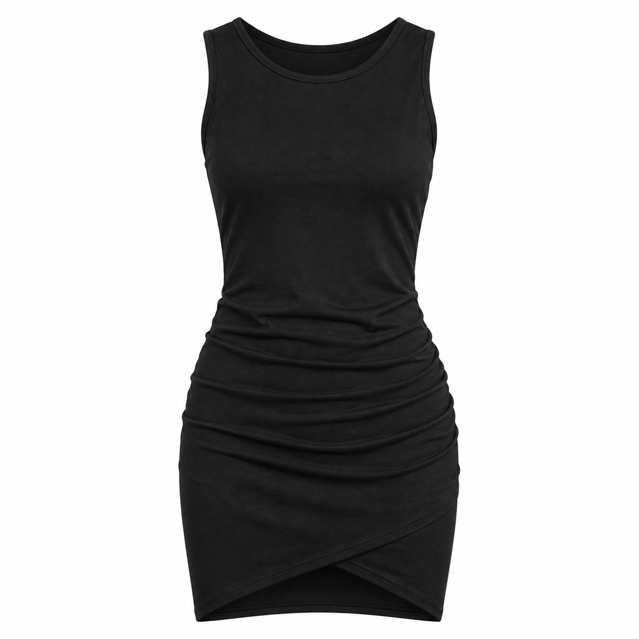Flash Sale Women's Plain Ruched Wrap Tank Sundress 8 Pack - white_bg_black