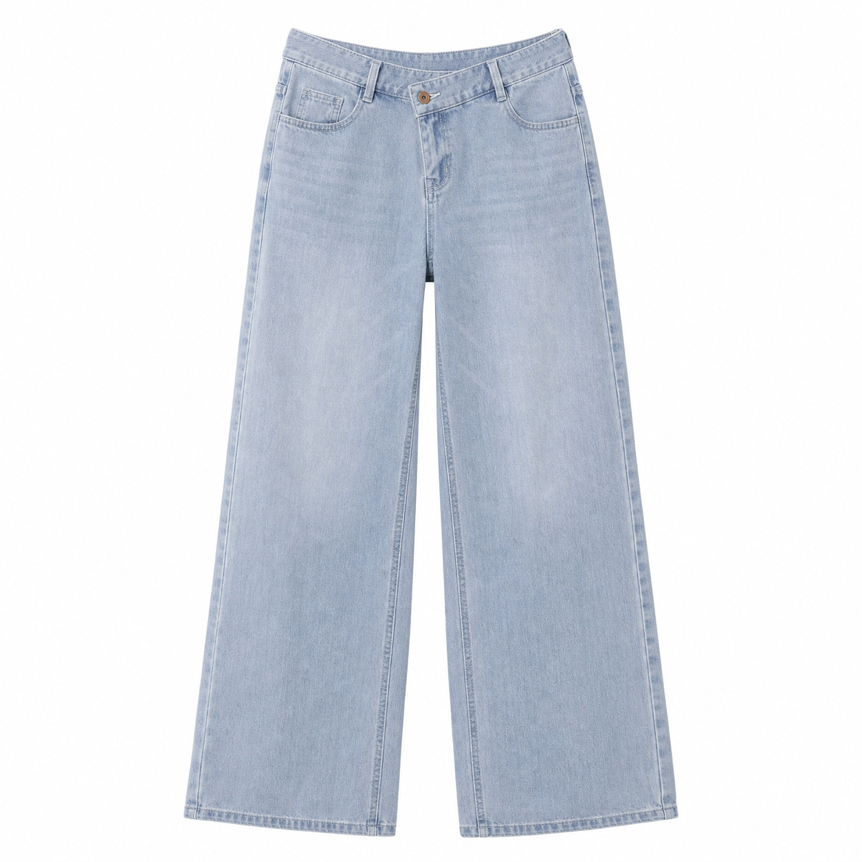 Flash Sale Flex Asymmetric Low Rise Zipper Pockets Baggy Wide Leg Washed Casual Jeans 8 Pack - white_bg_light_azure_denim