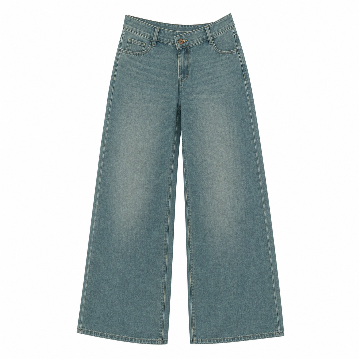 Flash Sale Flex Asymmetric Low Rise Zipper Pockets Baggy Wide Leg Washed Casual Jeans 8 Pack - white_bg_blue_spruce_denim