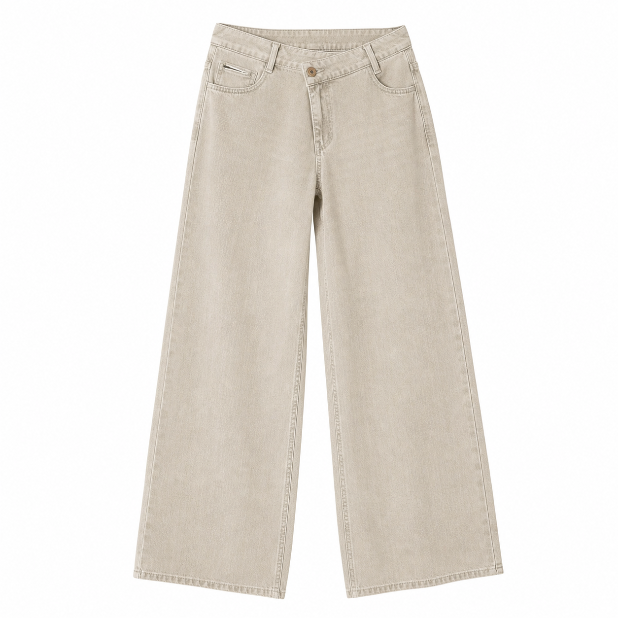 Flash Sale Flex Asymmetric Low Rise Zipper Pockets Baggy Wide Leg Washed Casual Jeans 8 Pack - white_bg_light_khaki_denim