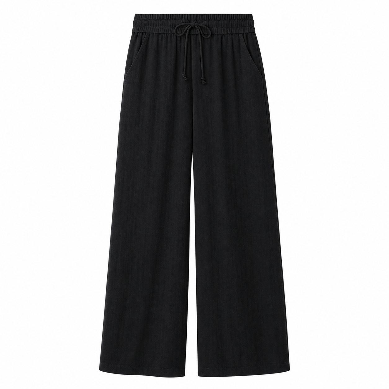 High Waisted Drawstring Pocket Wide Leg Linen-Feel Pants 8 Pack - white_bg_black