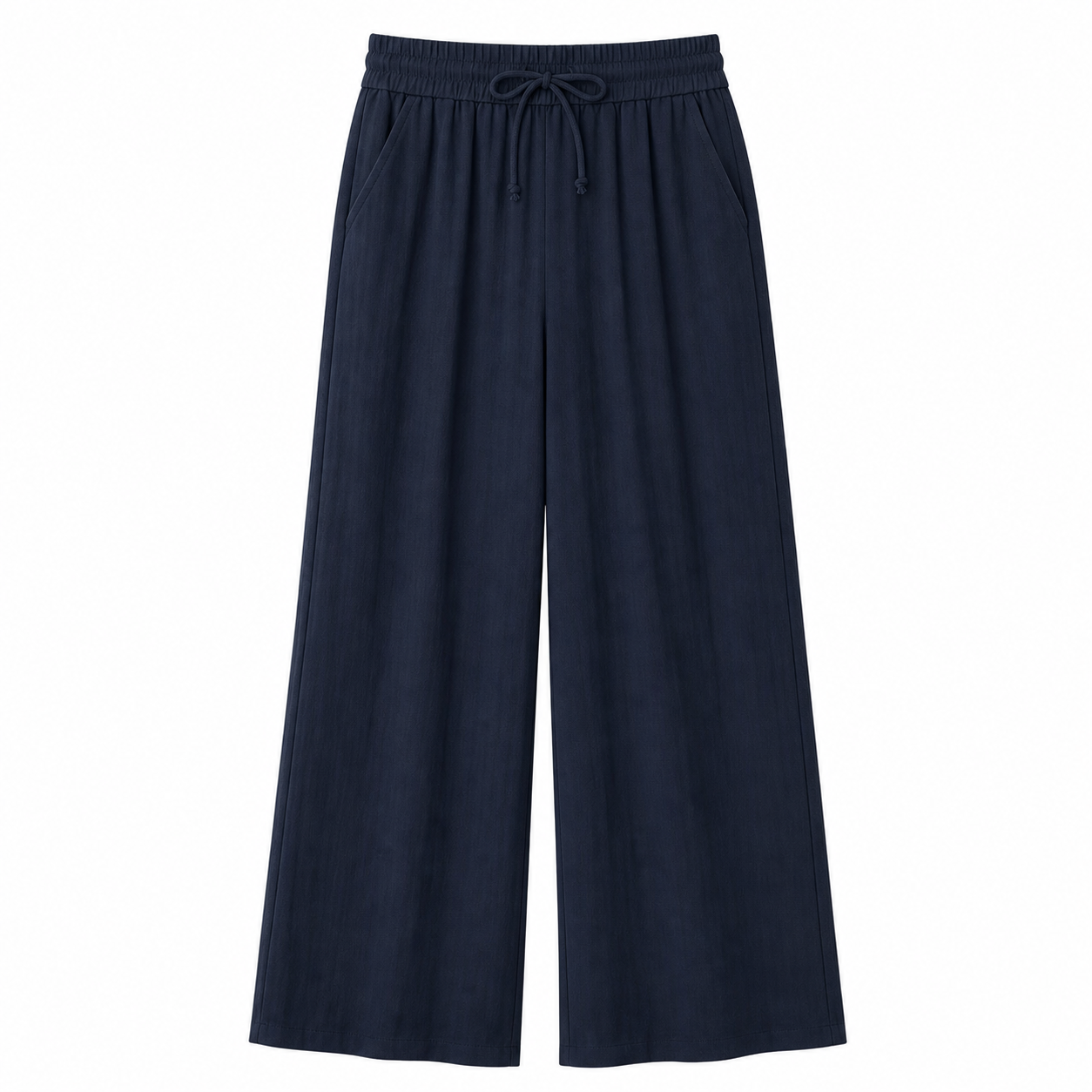 High Waisted Drawstring Pocket Wide Leg Linen-Feel Pants 8 Pack - white_bg_navy