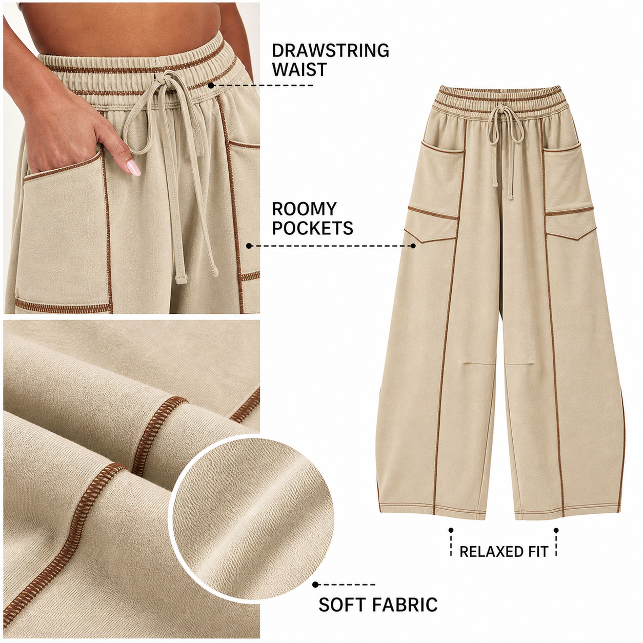 Womens Baggy Barrel Wide Leg Yoga Lounge Pants with Drawstring Waist and Pockets 8 Pack - material_structure_detail