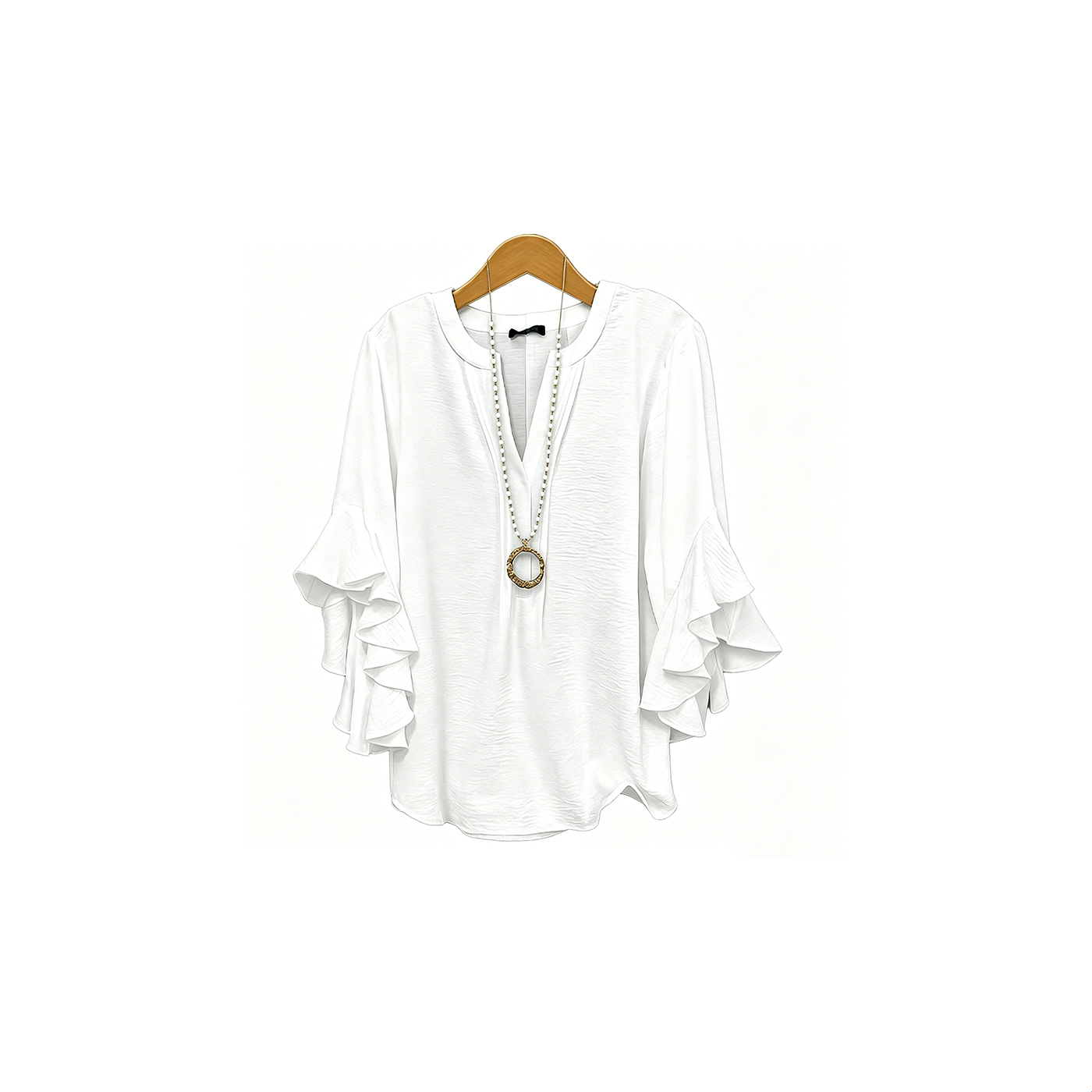 white V-neck ruffled sleeve top