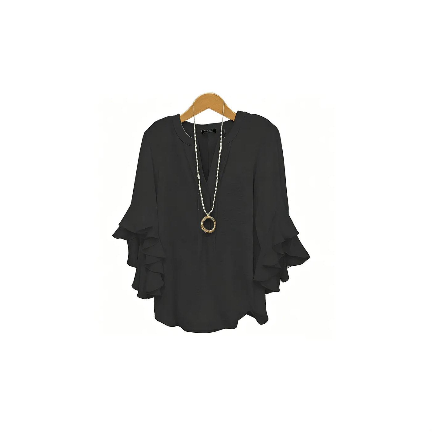 black V-neck ruffled sleeve top