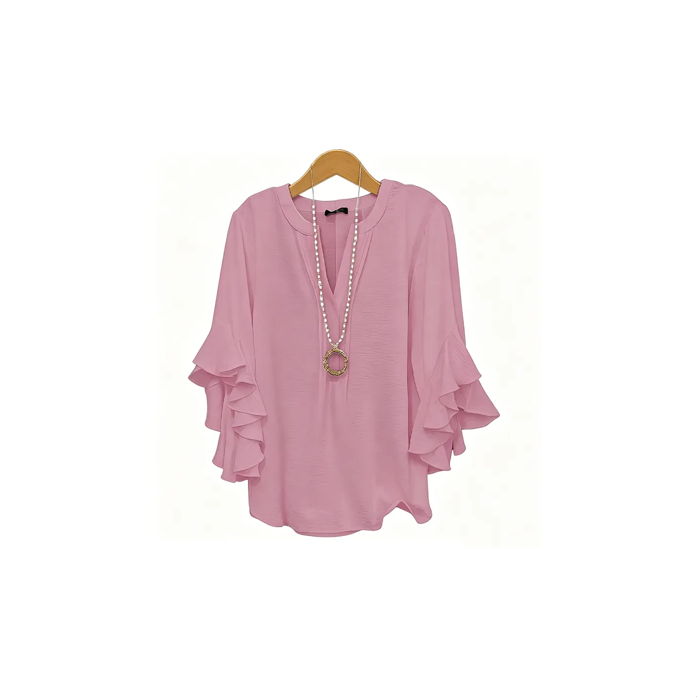 pink V-neck ruffled sleeve top