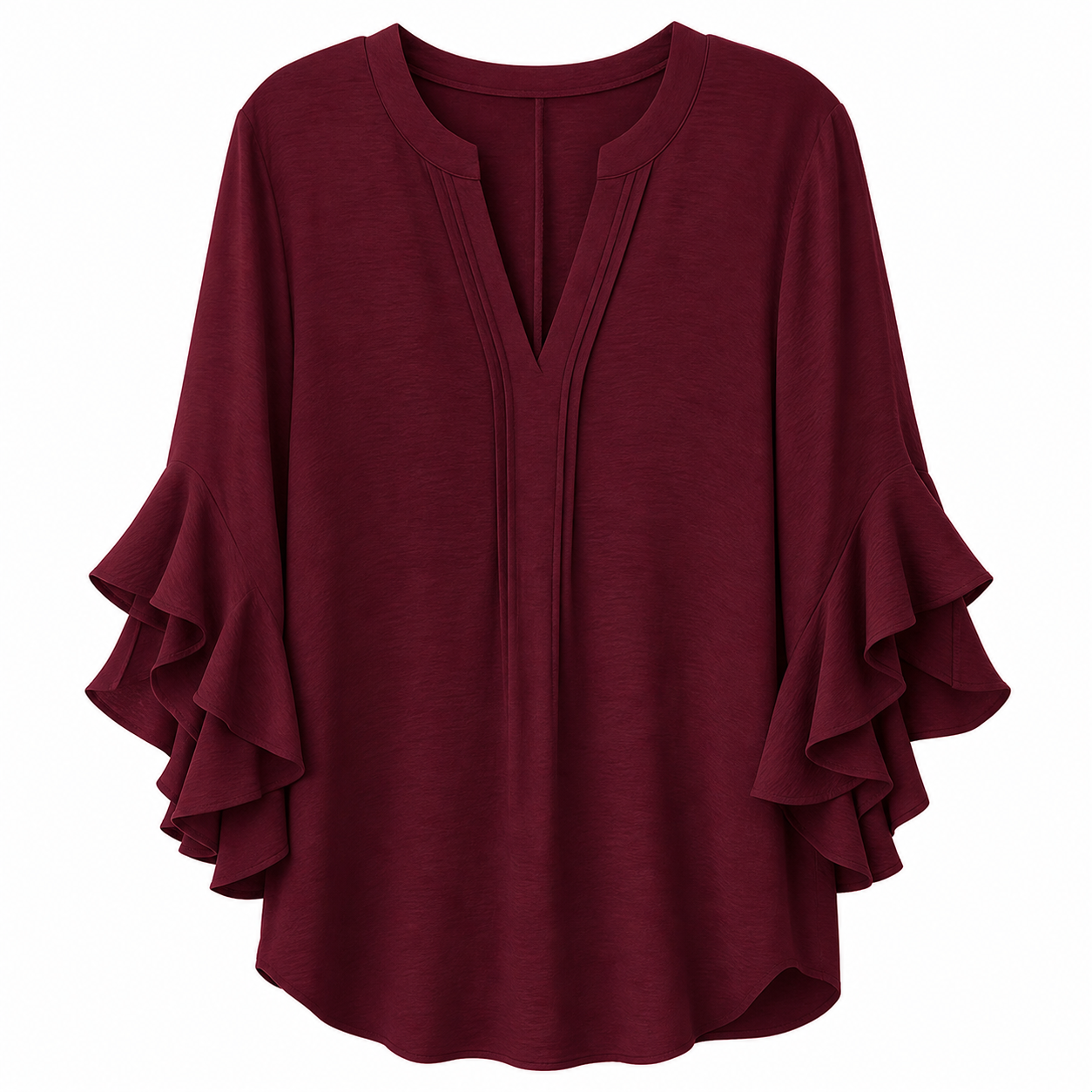 burgundy V-neck ruffled sleeve top