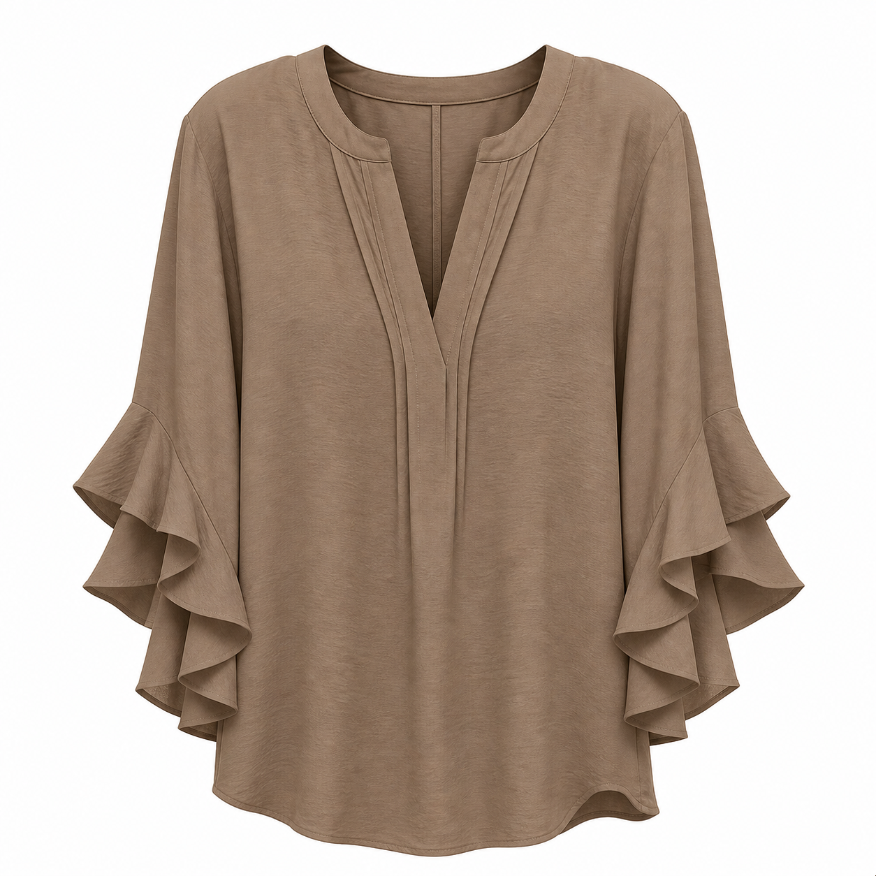 mocha V-neck ruffled sleeve top