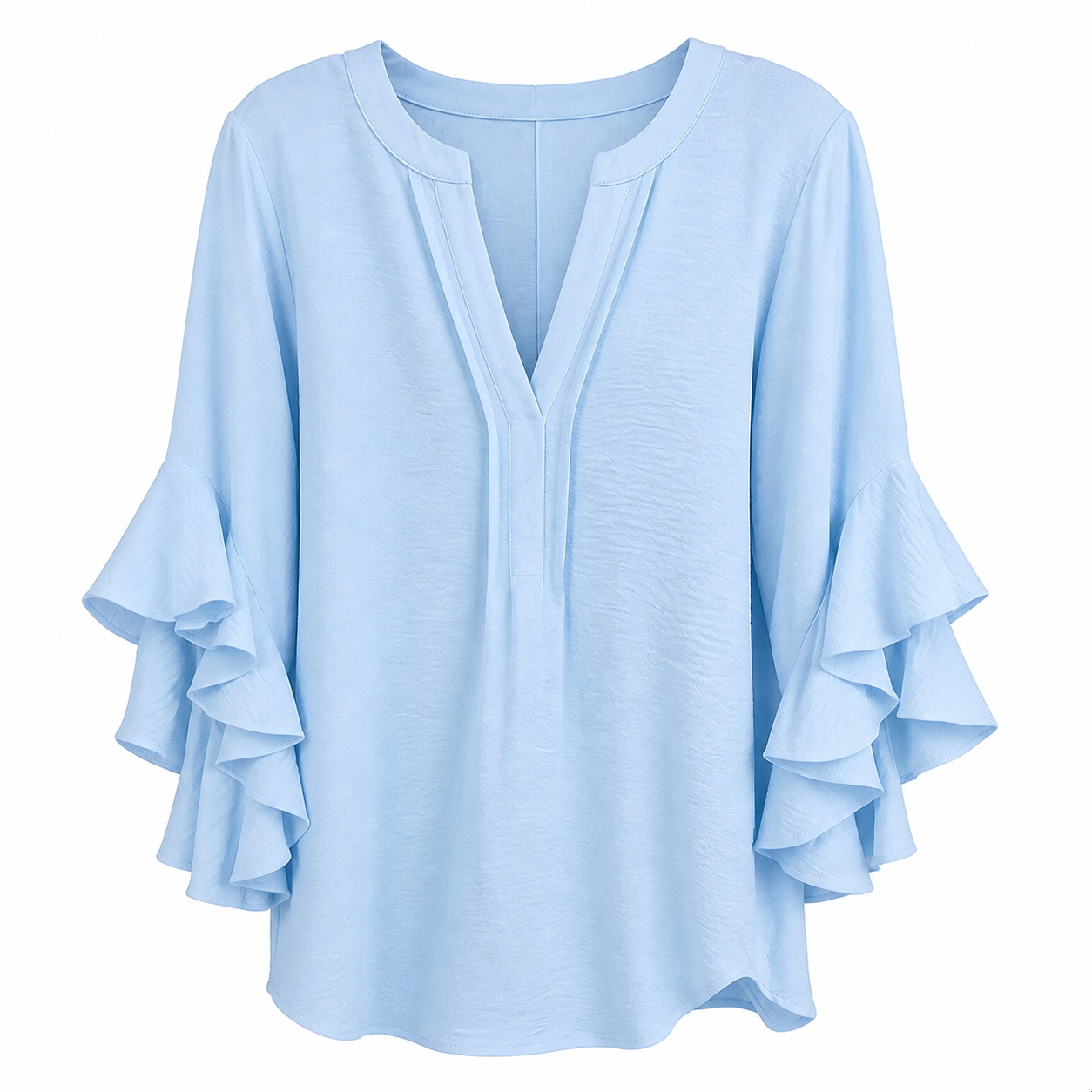 sky blue V-neck ruffled sleeve top
