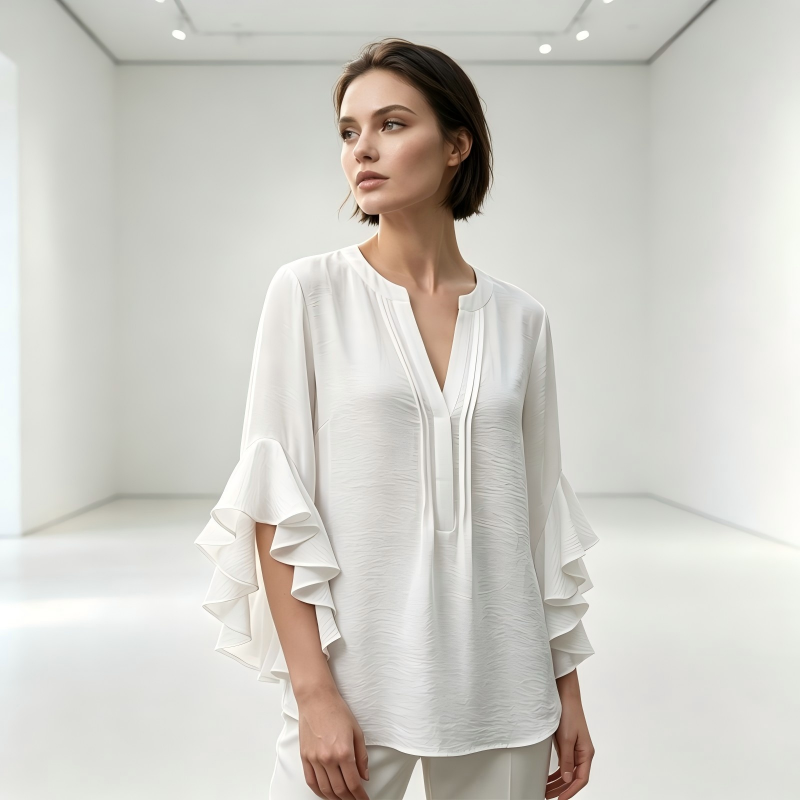 V-neck ruffled sleeve top studio fit photo