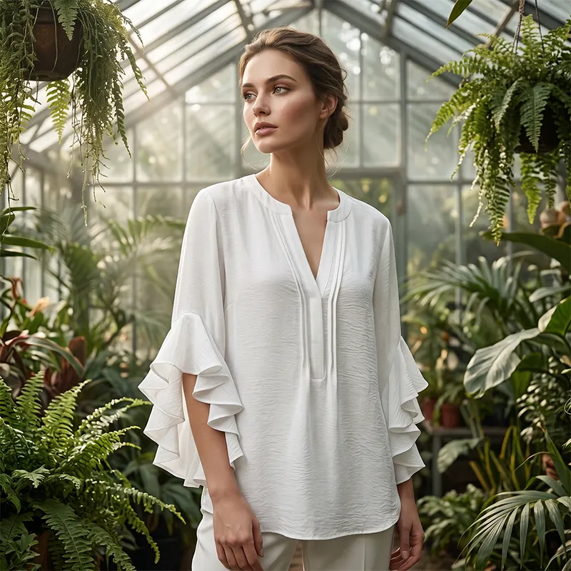 V-neck ruffled sleeve top garden styling photo