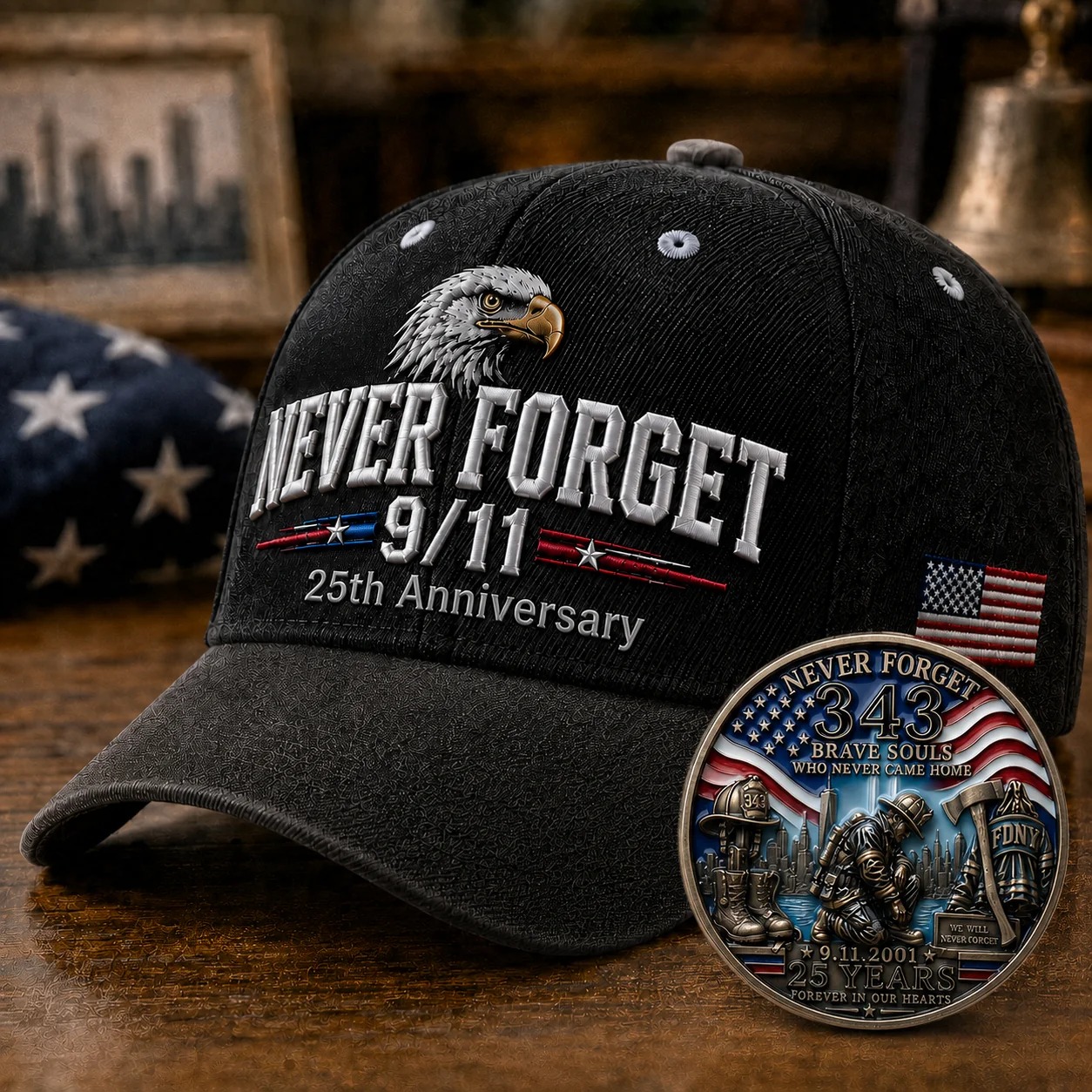 🔥49% Off Last Day -us 9/11 Never Forget 2001-2026 Honor Cap T Free Memorial Coin With Every Cap Purchase