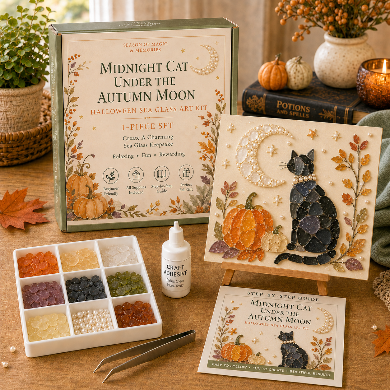🔥49% Off Last Day -Halloween Sea Glass Art Kit – Cozy Fall DIY Craft & Seasonal Decor