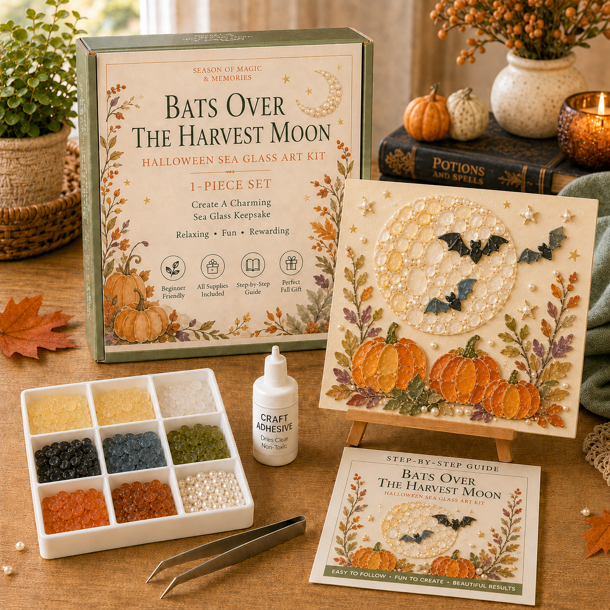 🔥49% Off Last Day -Halloween Sea Glass Art Kit – Cozy Fall DIY Craft & Seasonal Decor