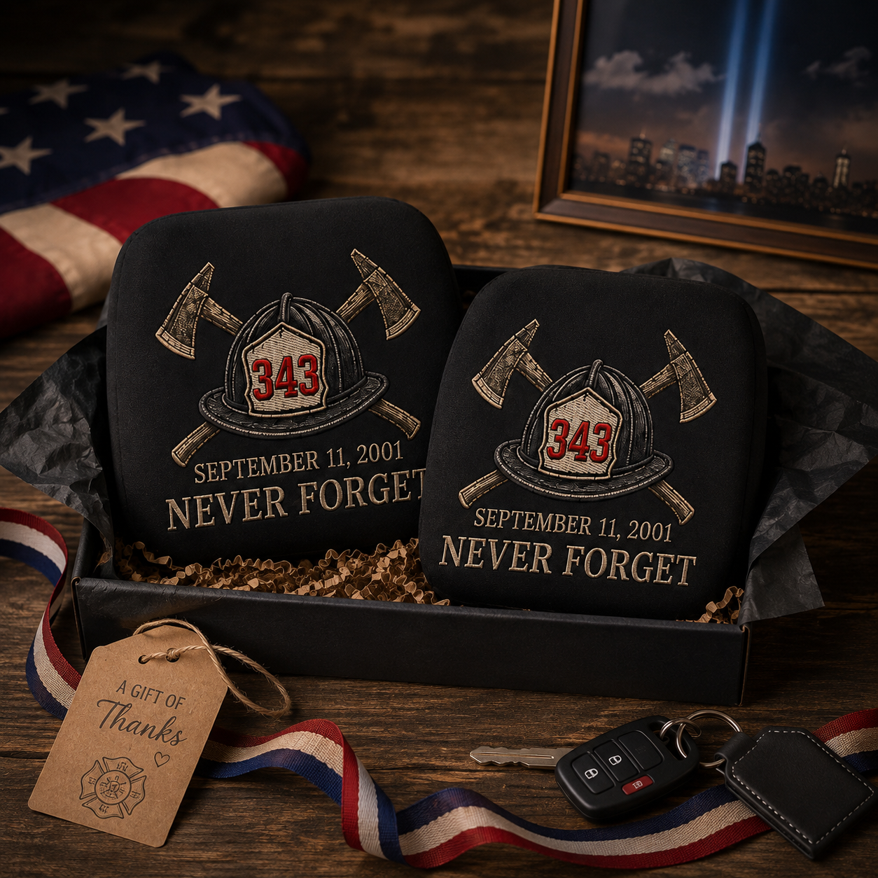 🔥49% Off Last Day -Never Forget 9/11 Memorial Firefighter Car Headrest Covers – 343 Tribute