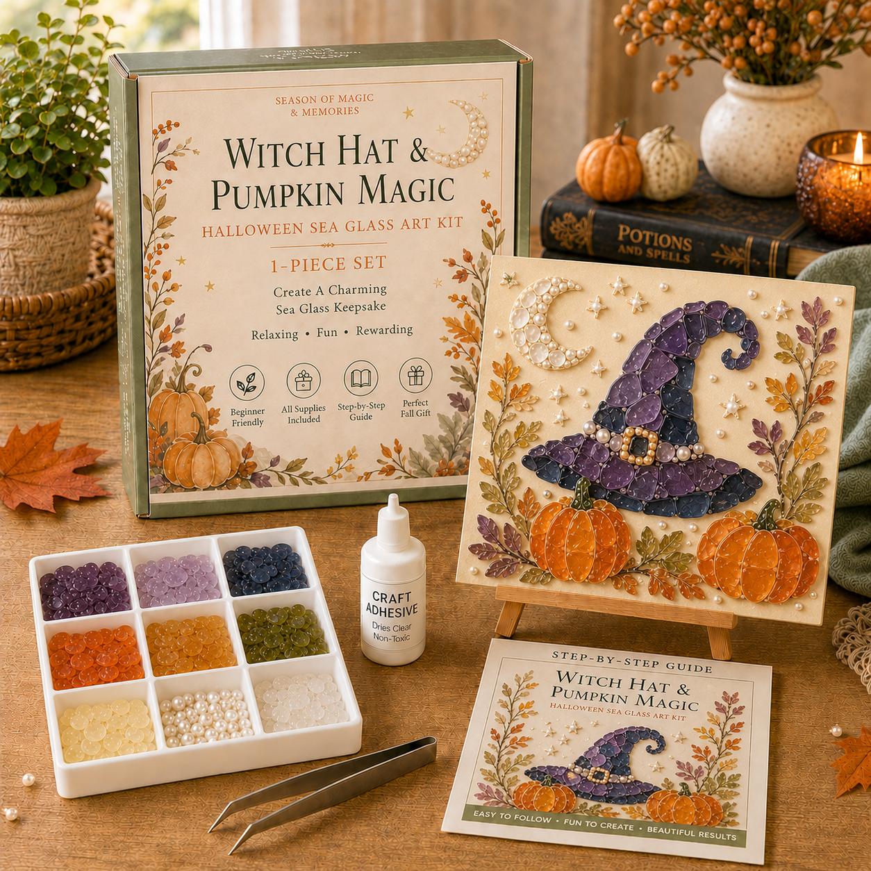 🔥49% Off Last Day -Halloween Sea Glass Art Kit – Cozy Fall DIY Craft & Seasonal Decor