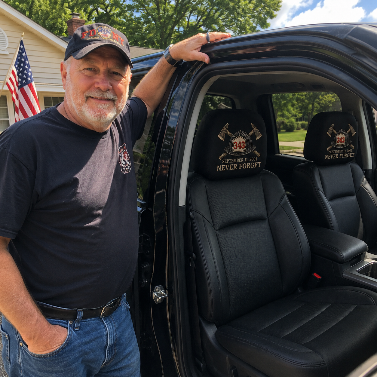 🔥49% Off Last Day -Never Forget 9/11 Memorial Firefighter Car Headrest Covers – 343 Tribute