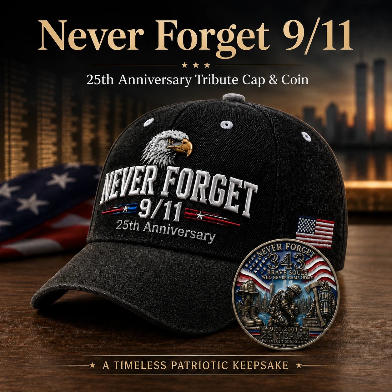🔥49% Off Last Day -us 9/11 Never Forget 2001-2026 Honor Cap T Free Memorial Coin With Every Cap Purchase