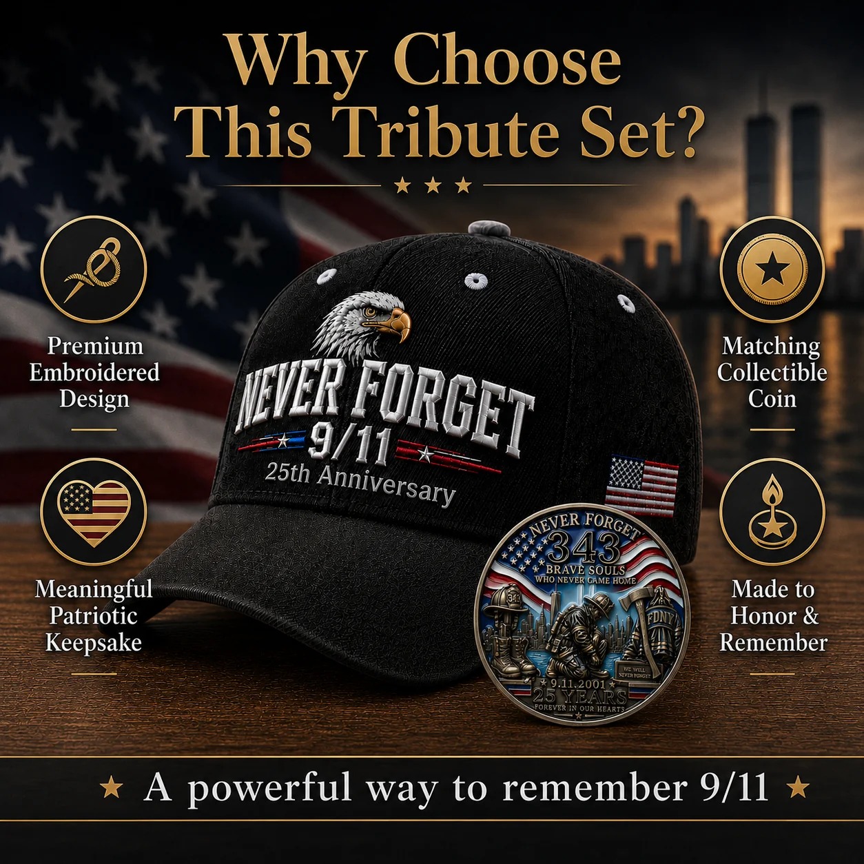 🔥49% Off Last Day -us 9/11 Never Forget 2001-2026 Honor Cap T Free Memorial Coin With Every Cap Purchase