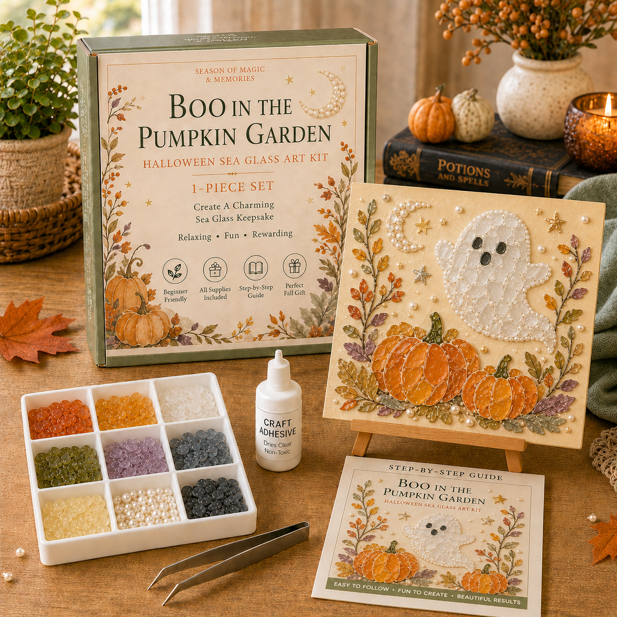 🔥49% Off Last Day -Halloween Sea Glass Art Kit – Cozy Fall DIY Craft & Seasonal Decor