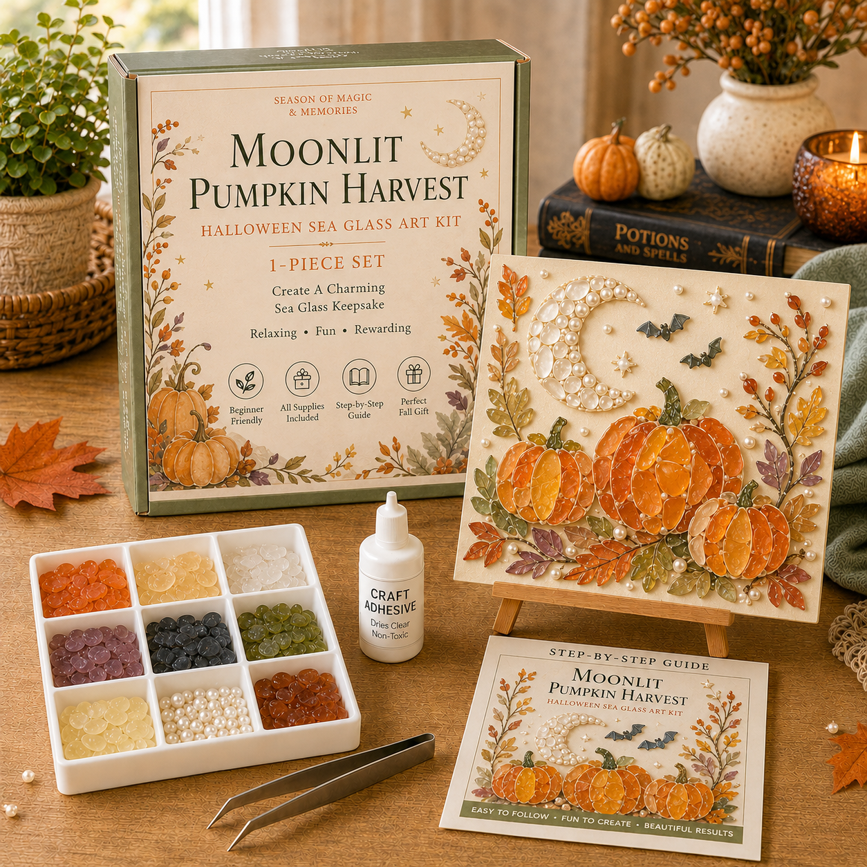 🔥49% Off Last Day -Halloween Sea Glass Art Kit – Cozy Fall DIY Craft & Seasonal Decor