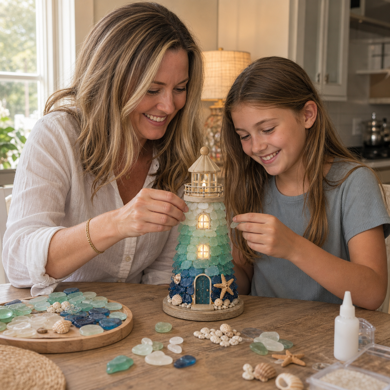 DIY Sea Glass Lighthouse Kit – Light-Up Coastal Craft & Handmade Home Decor