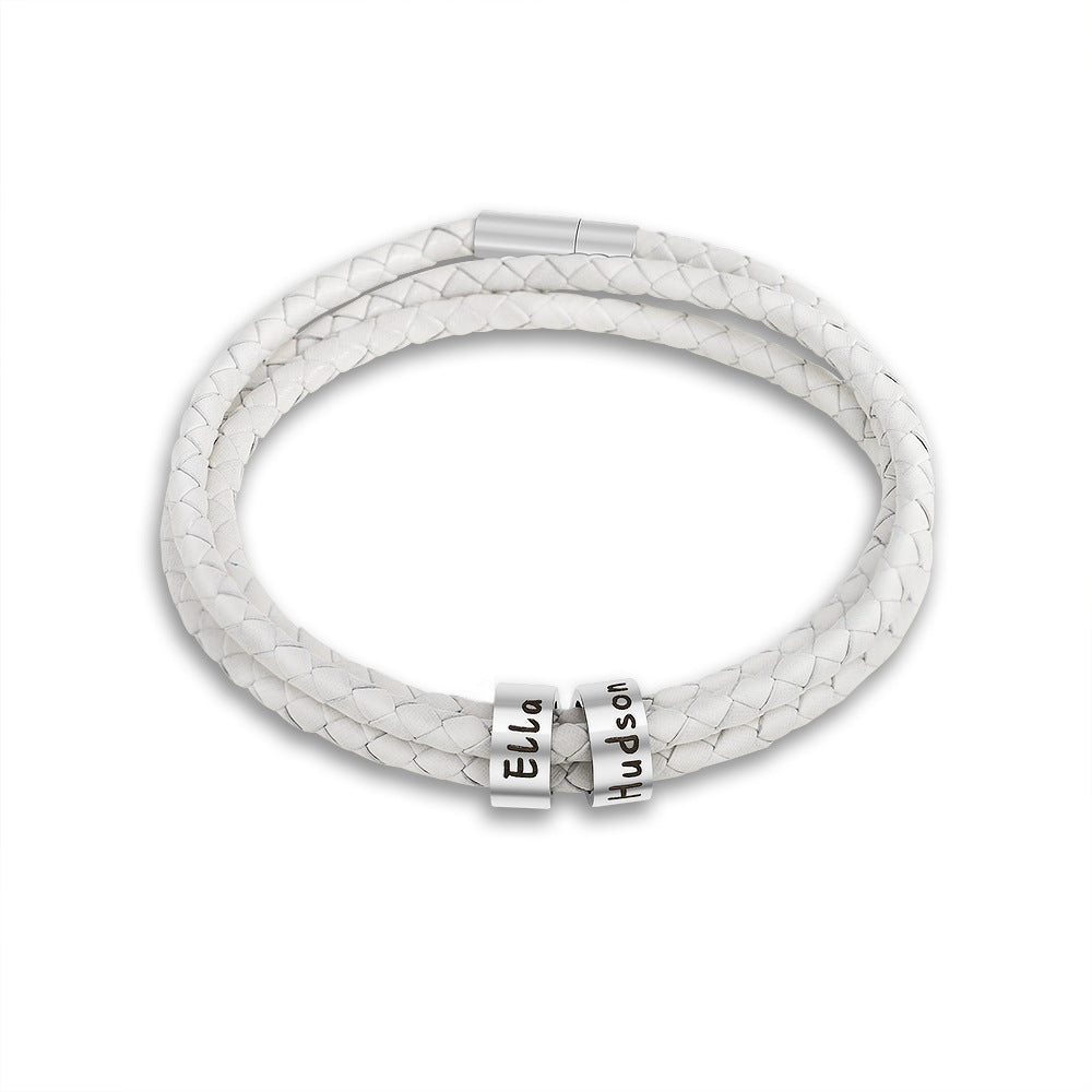 Christmas promotion🎄Men Braided Leather Bracelet with Small Custom Beads