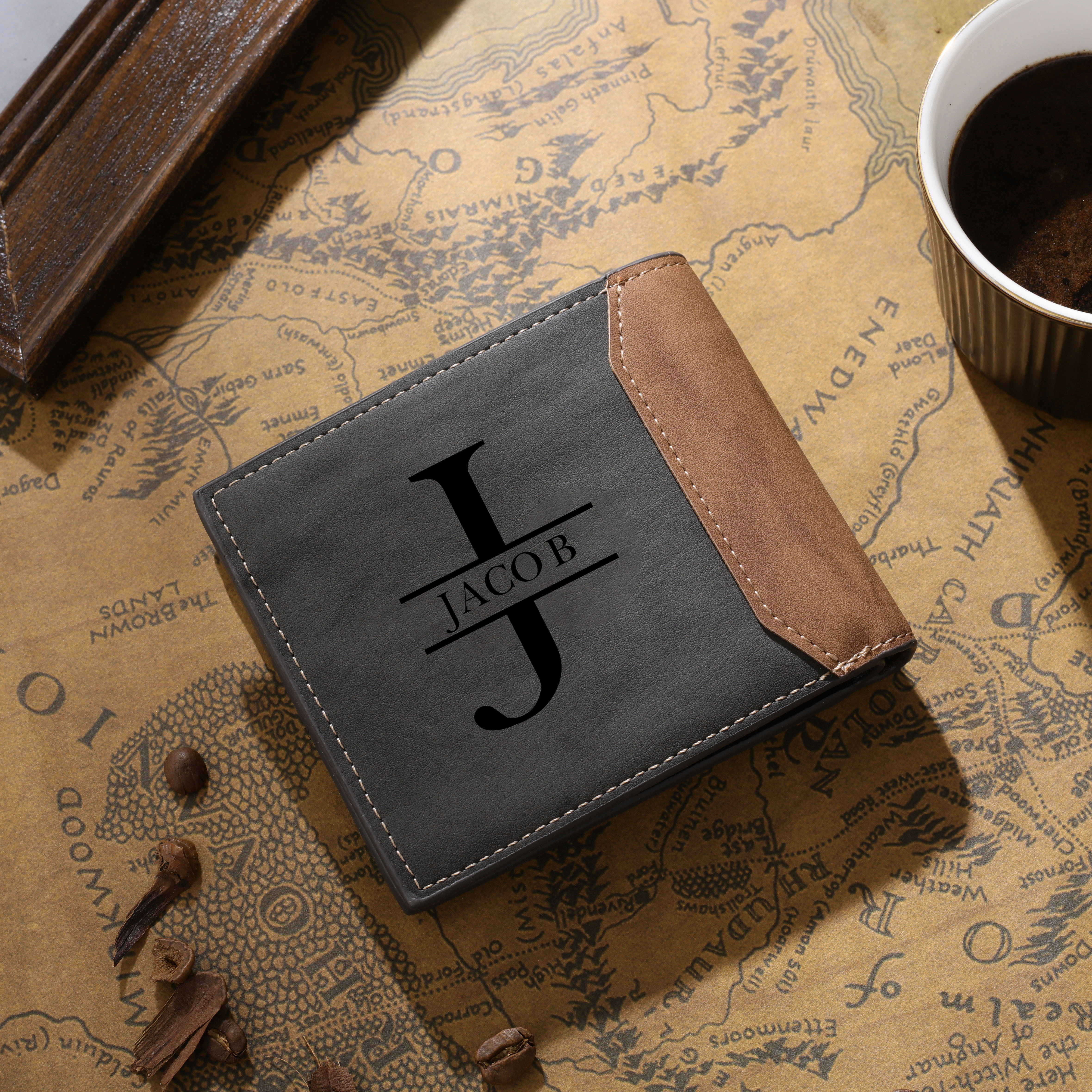 Men Photo Wallet Personalized Monogram Wallet Gray Gift for Him