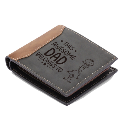 Personalized 2 Names & 1 Photo Wallet Custom Men's Leather Folding Wallet "This Awesome Dad Belongs To" Father's Day Gifts
