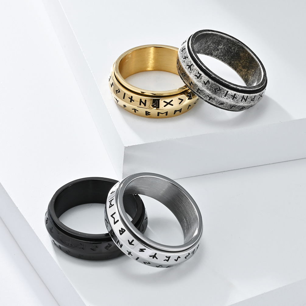 🔥Last Day Promotion 50% OFF🔥Viking Script Rotatable Titanium Steel Ring For Stress Relief