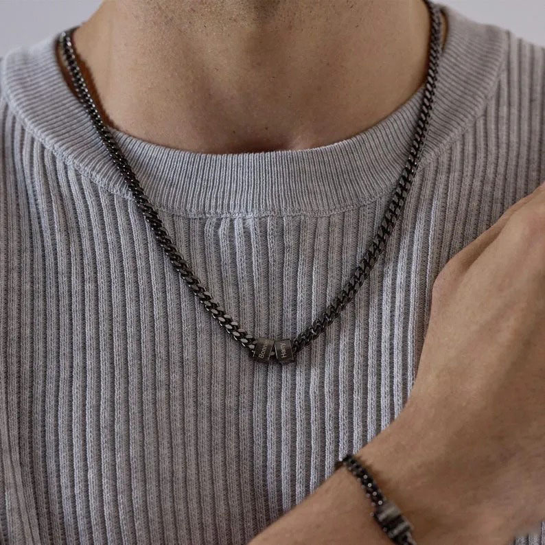 Customized Gift For Dad🎁 Cuban Chain Name Beaded Necklace
