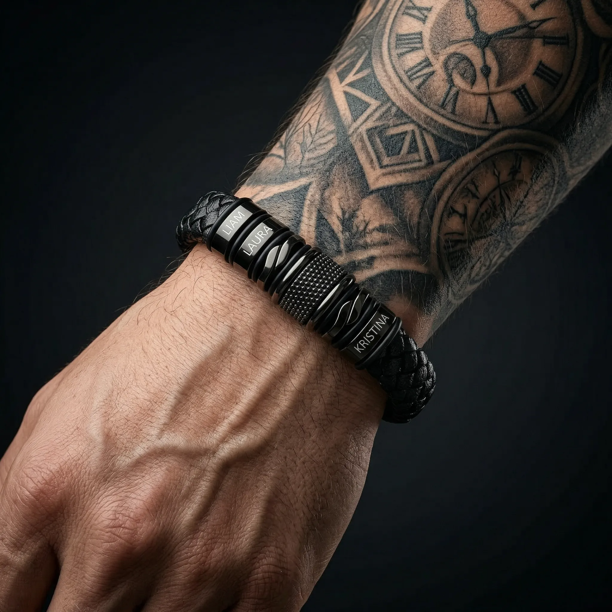 Father's Day🎁 Personalized Family Name Magnetic Braided Leather Bracelet