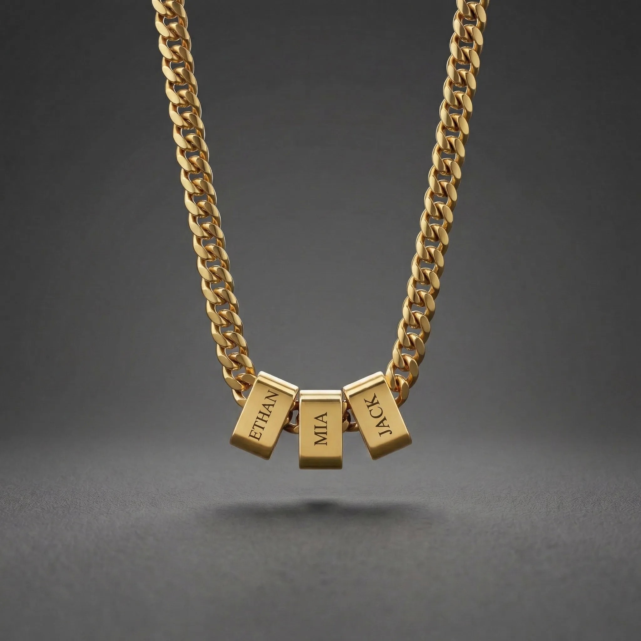 Personalized Dad Family Name Bead Cuban Link Necklace