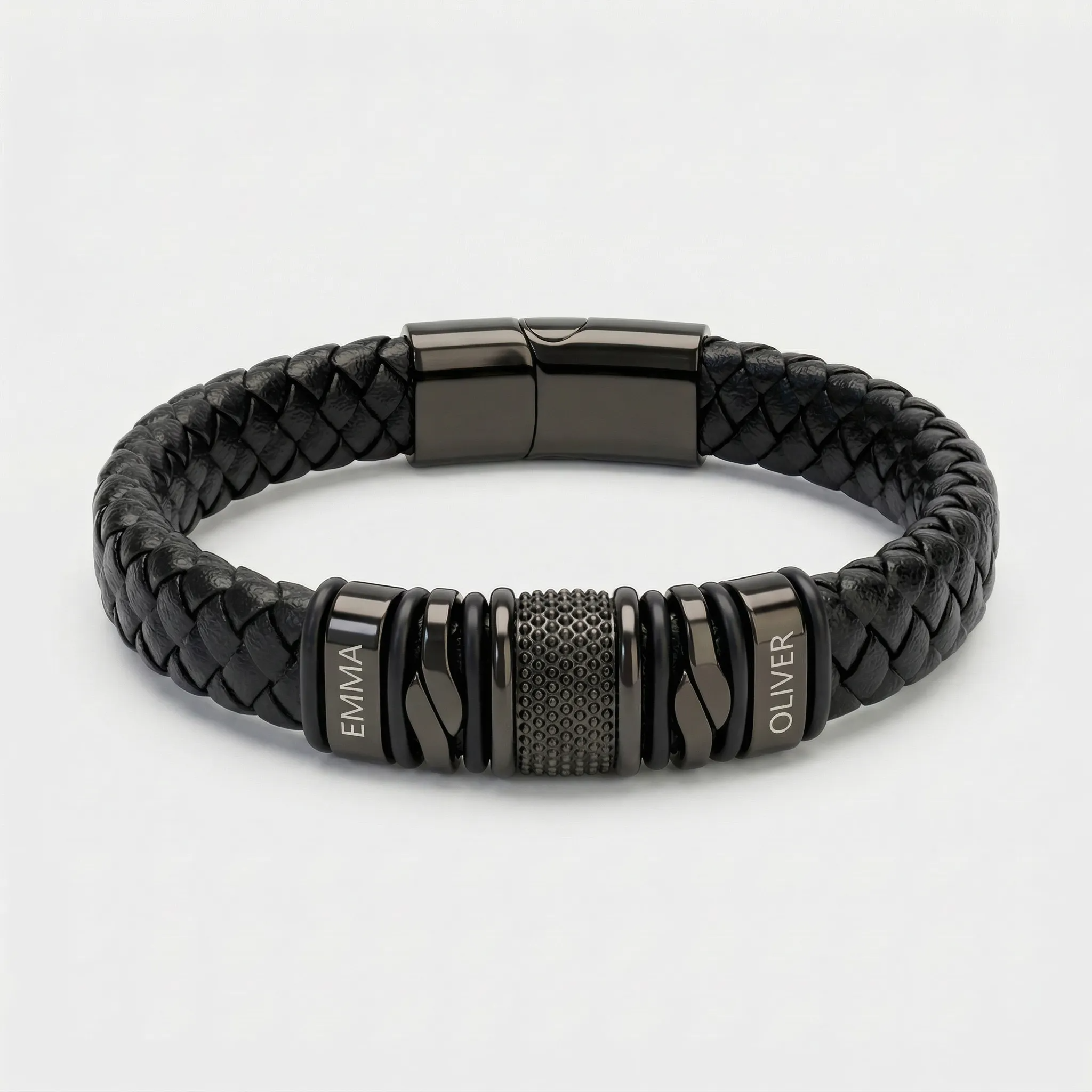 Father's Day🎁 Personalized Family Name Magnetic Braided Leather Bracelet