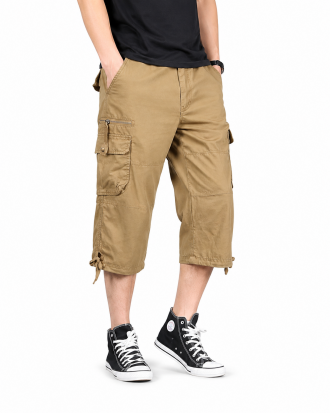 Desert Khaki front view of men's cropped cargo capri pants