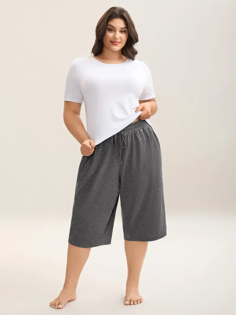 Women's Plus Size Wide-Leg Capri Lounge Baggy Pants
