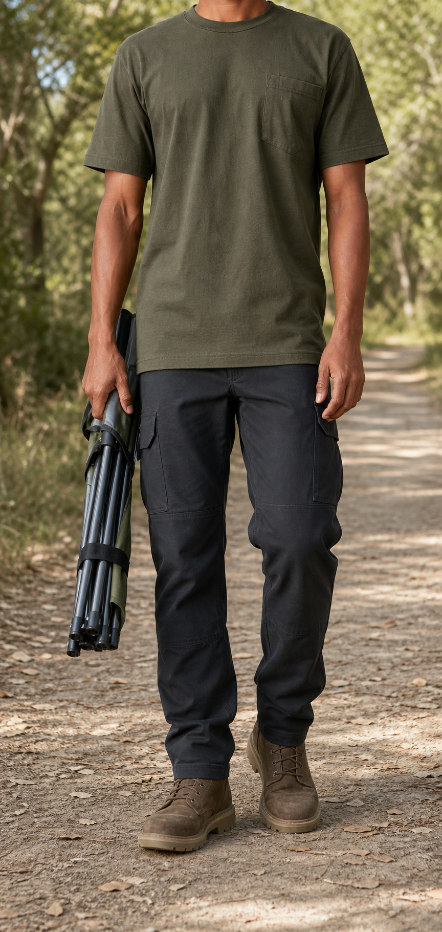 Military green pocket T-shirt for a weekend outdoors